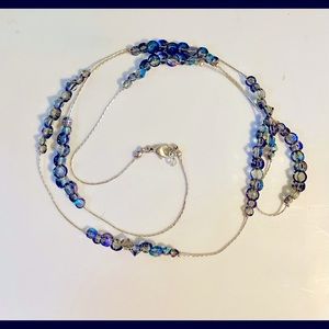 Swarovski iridescent crystal necklace in blue shades with silver chain LIKE NEW